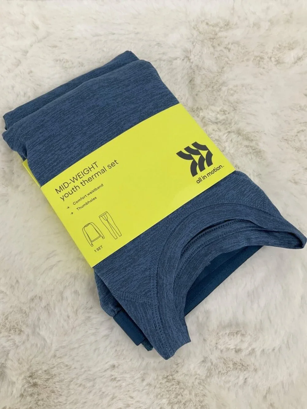 All in Motion Large 10-12 Mid-weight Youth Thermal Underwear Set Blue NEW
